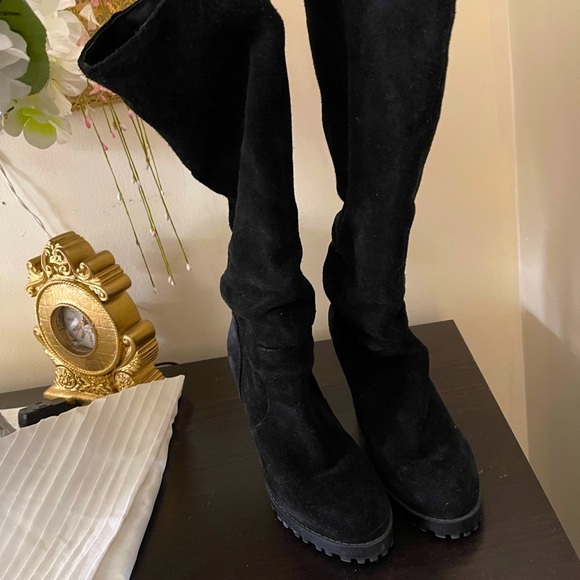 Aldo Knee length black velvet hooker Boots - Picture 4 of 16